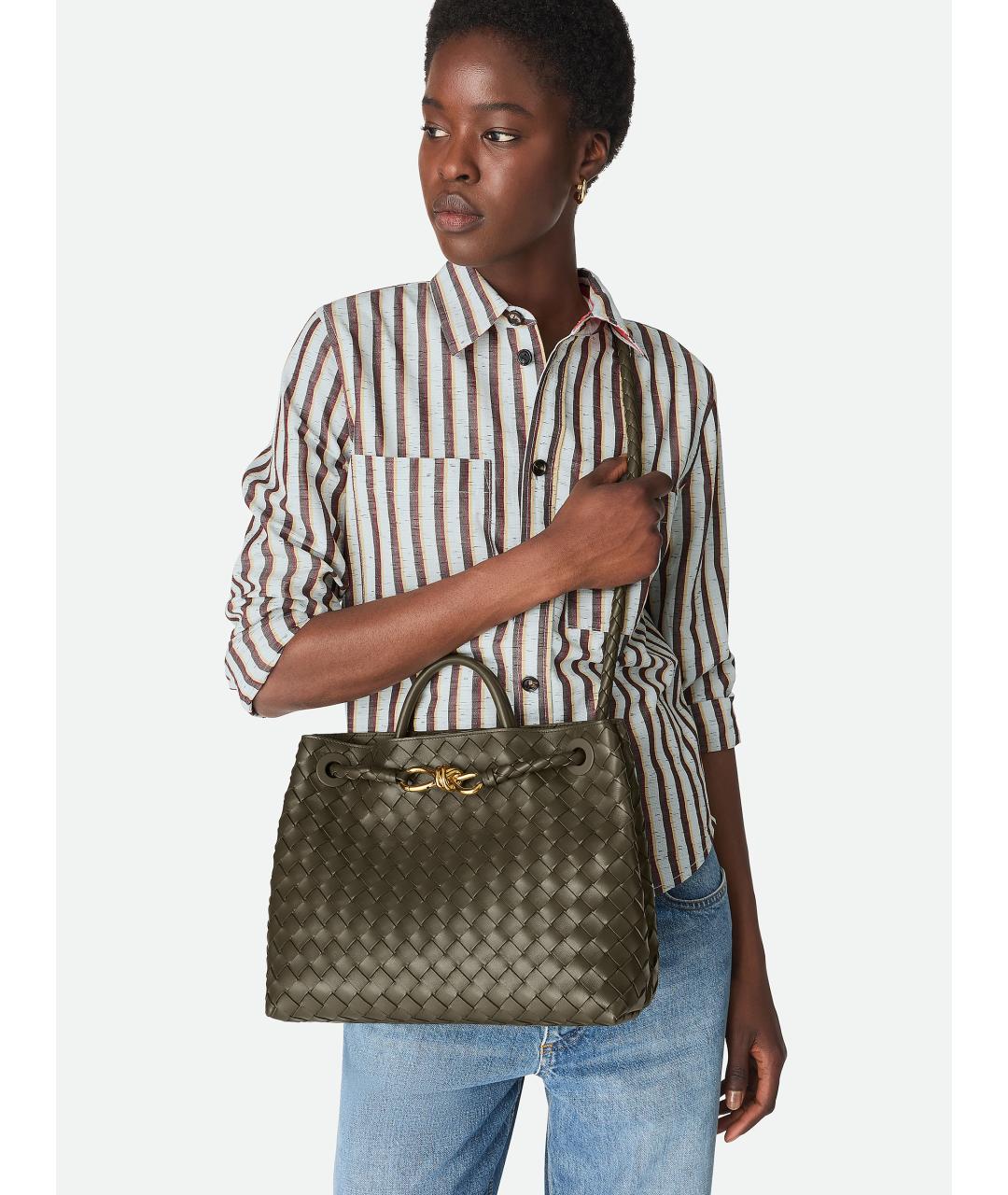 BOTTEGA VENETA Зеленая кожаная сумка тоут, фото 2