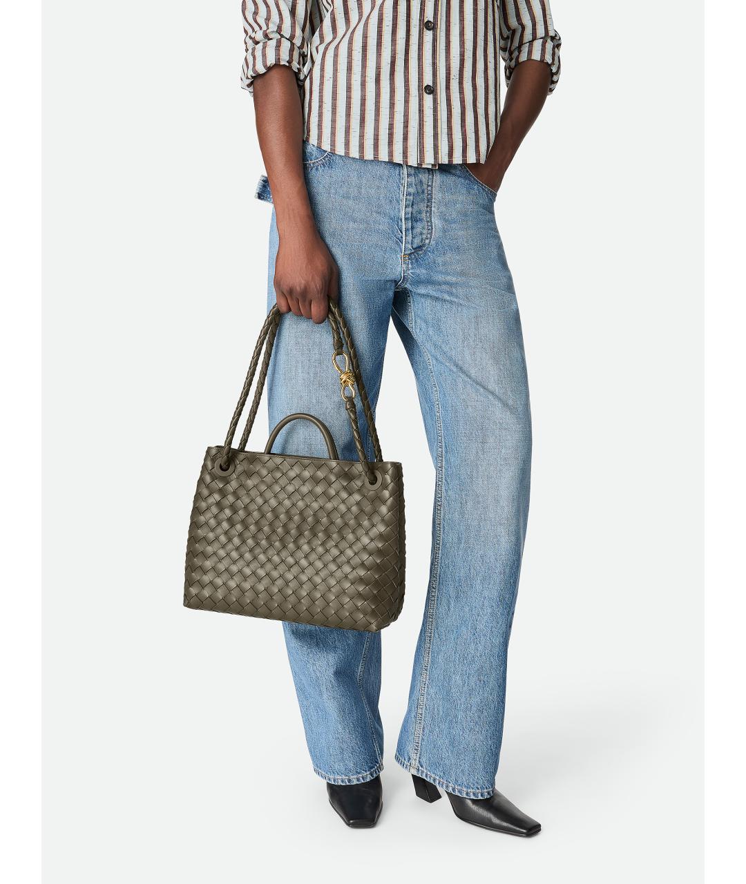 BOTTEGA VENETA Зеленая кожаная сумка тоут, фото 7