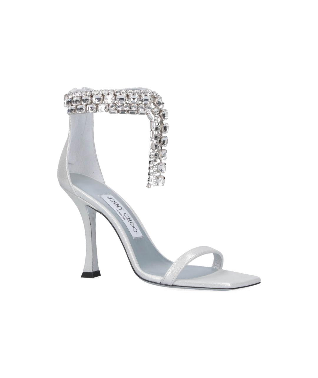 JIMMY CHOO Серебряные кожаные босоножки, фото 2