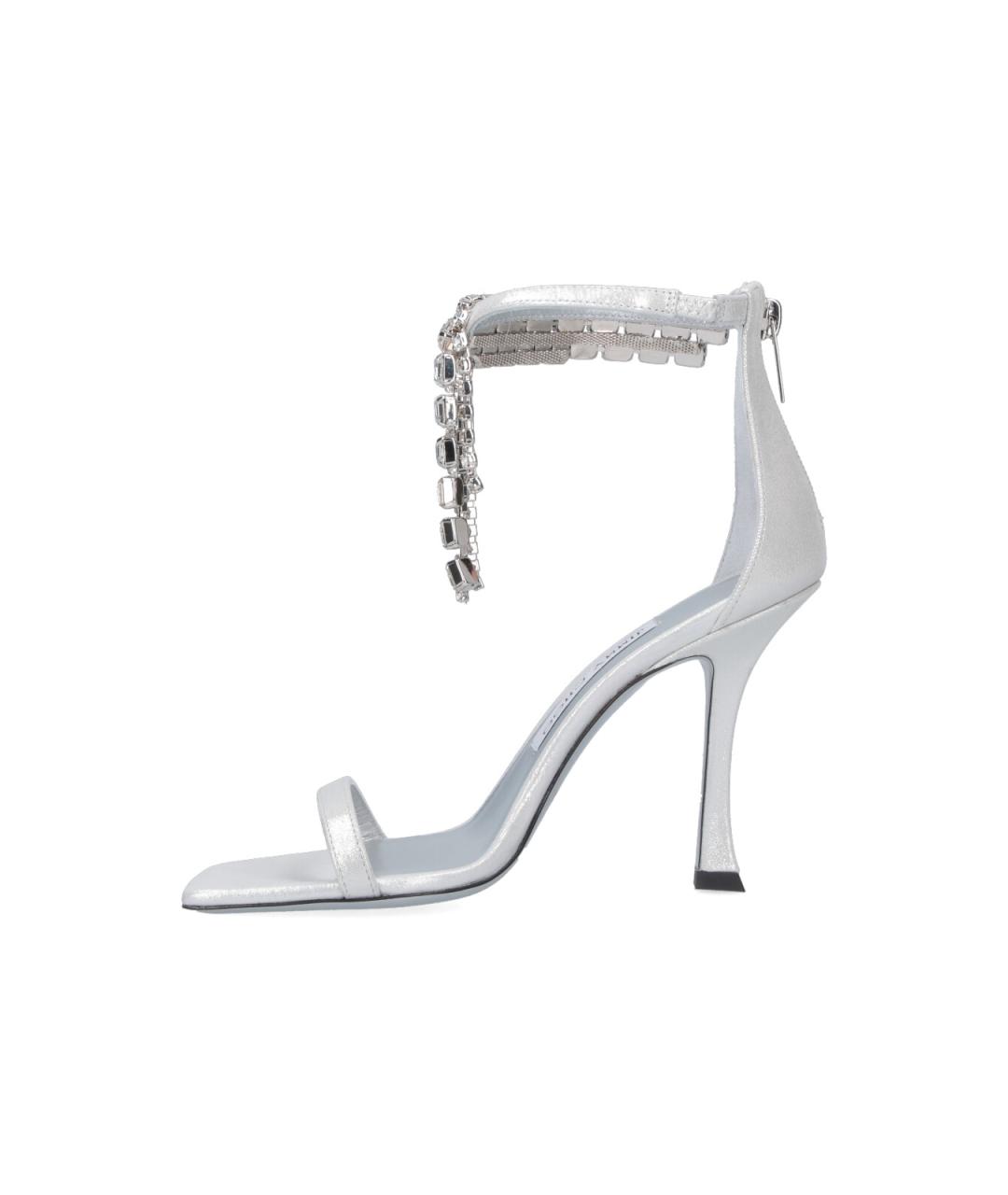JIMMY CHOO Серебряные кожаные босоножки, фото 3