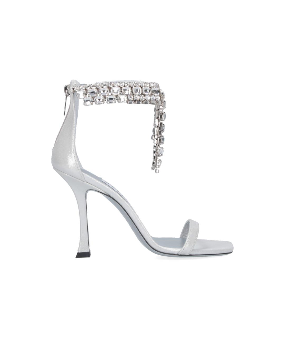 JIMMY CHOO Серебряные кожаные босоножки, фото 1