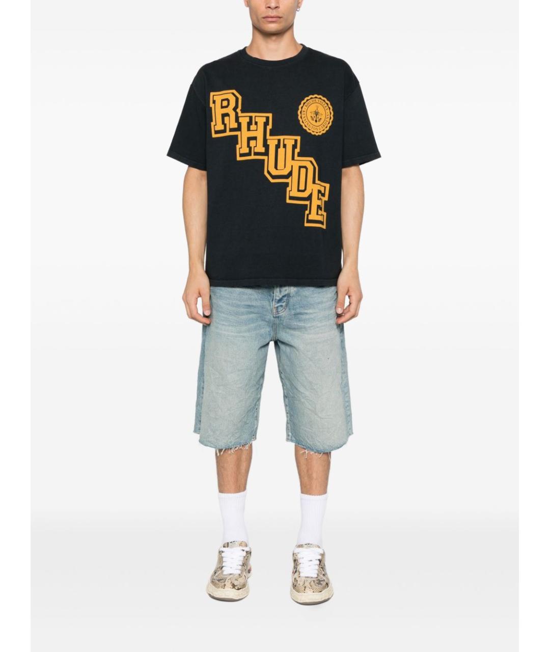 RHUDE Черная хлопковая футболка, фото 2