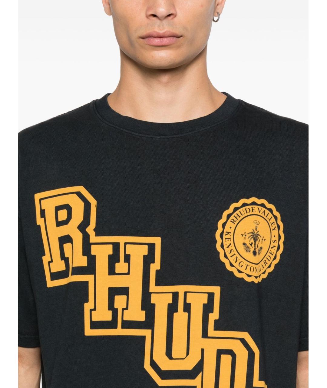 RHUDE Черная хлопковая футболка, фото 4