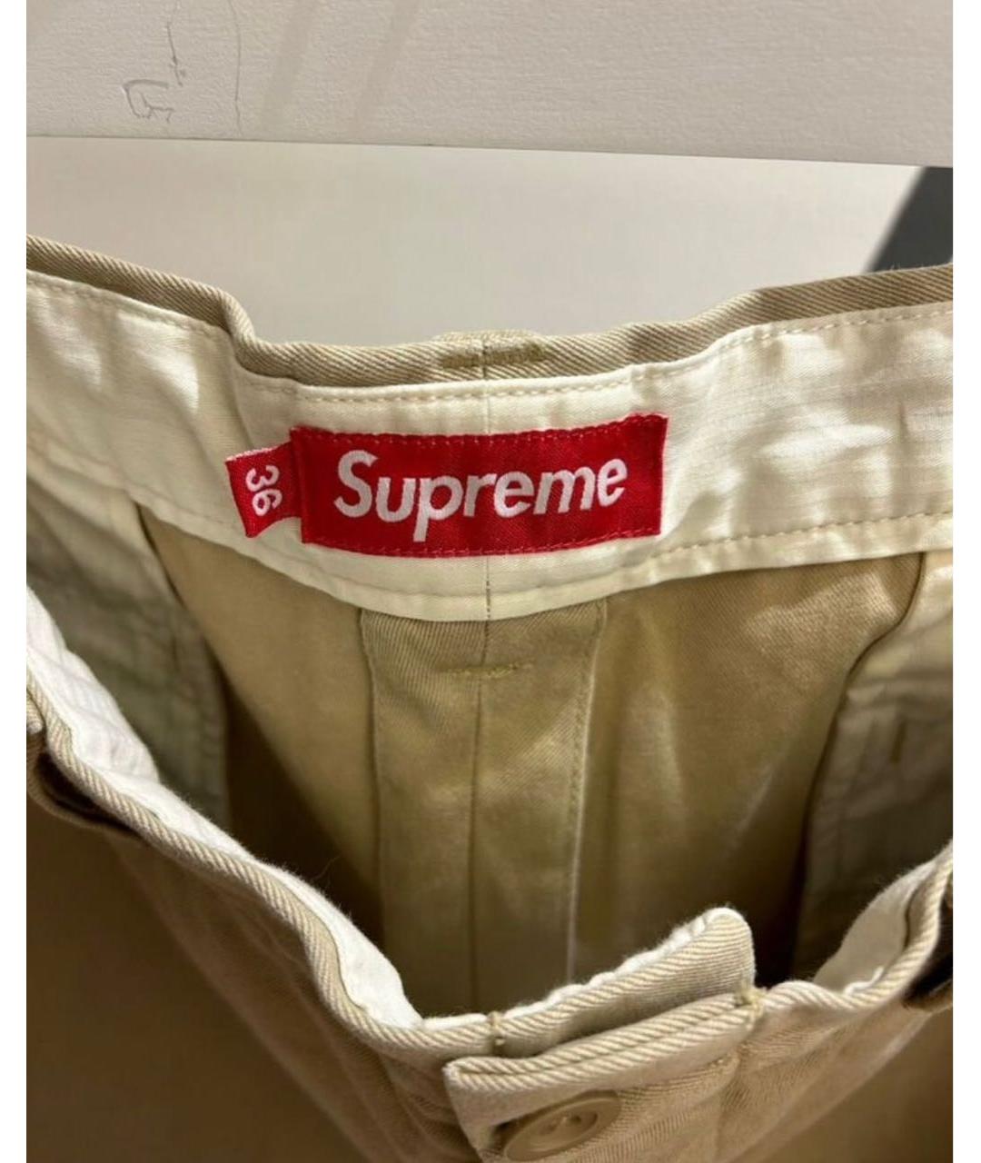 SUPREME Бежевые хлопковые повседневные брюки, фото 4