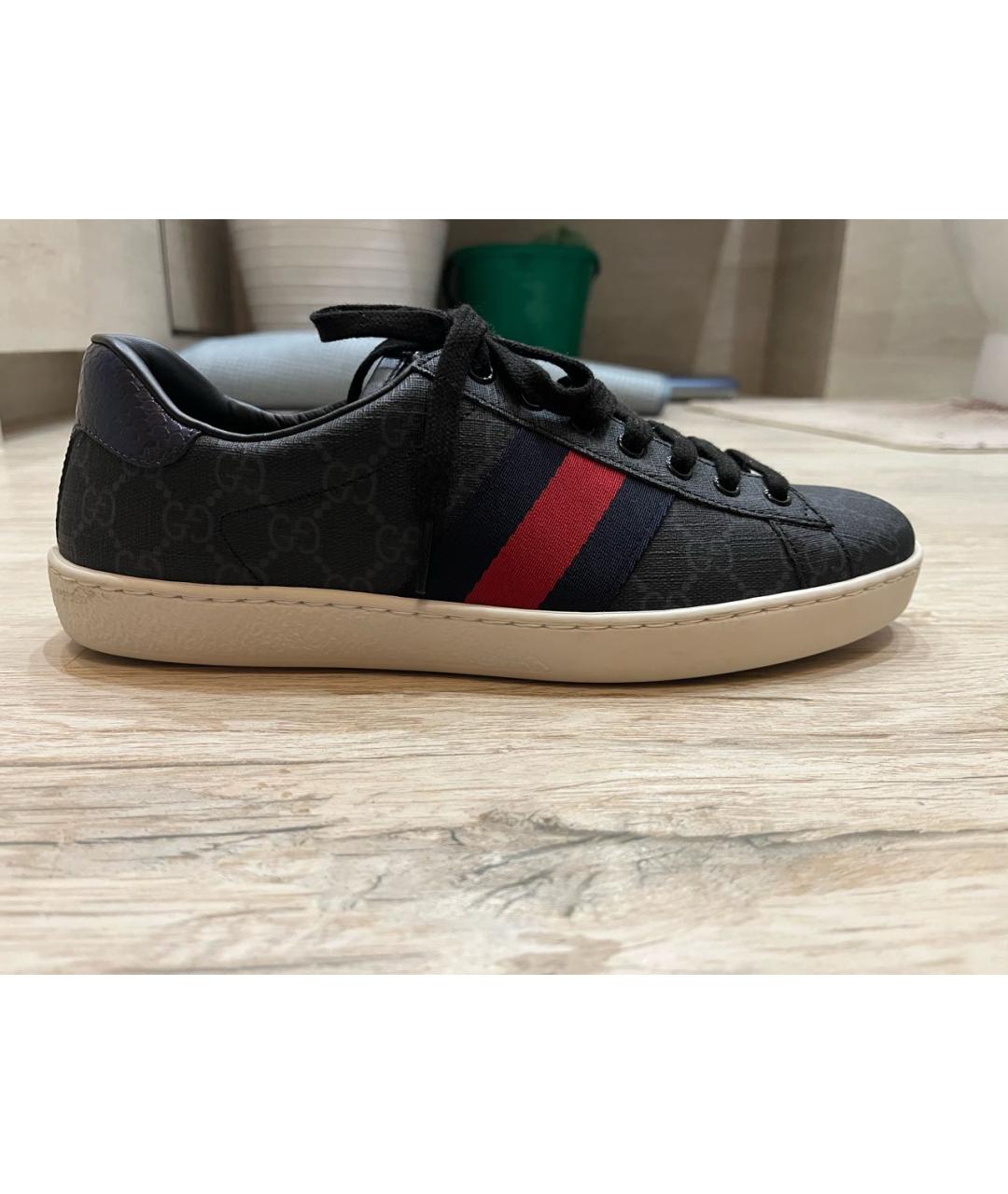 GUCCI Черные кожаные низкие кроссовки / кеды, фото 10