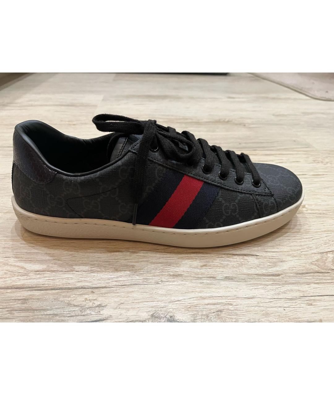 GUCCI Черные кожаные низкие кроссовки / кеды, фото 6