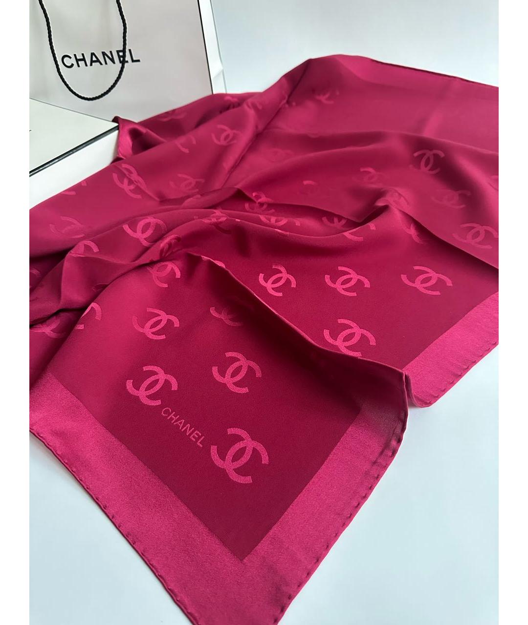 CHANEL Бордовый шелковый платок, фото 6