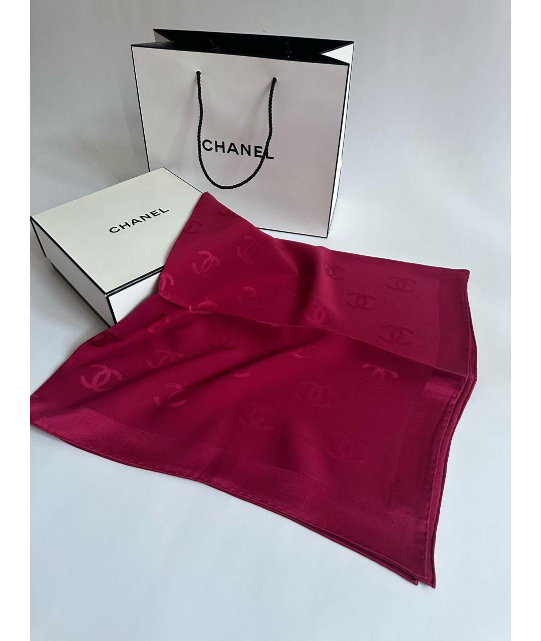 CHANEL Бордовый шелковый платок, фото 2