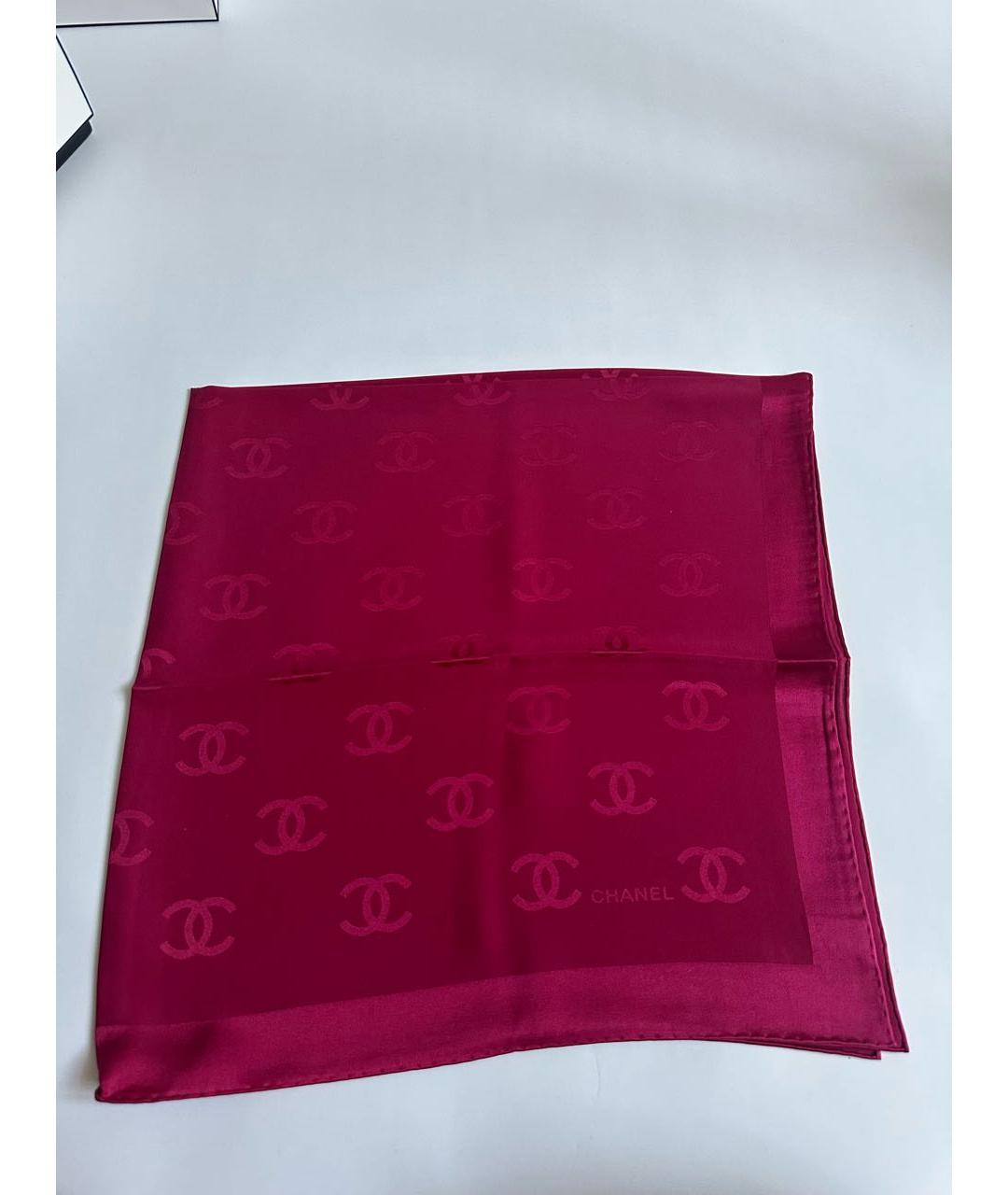 CHANEL Бордовый шелковый платок, фото 7
