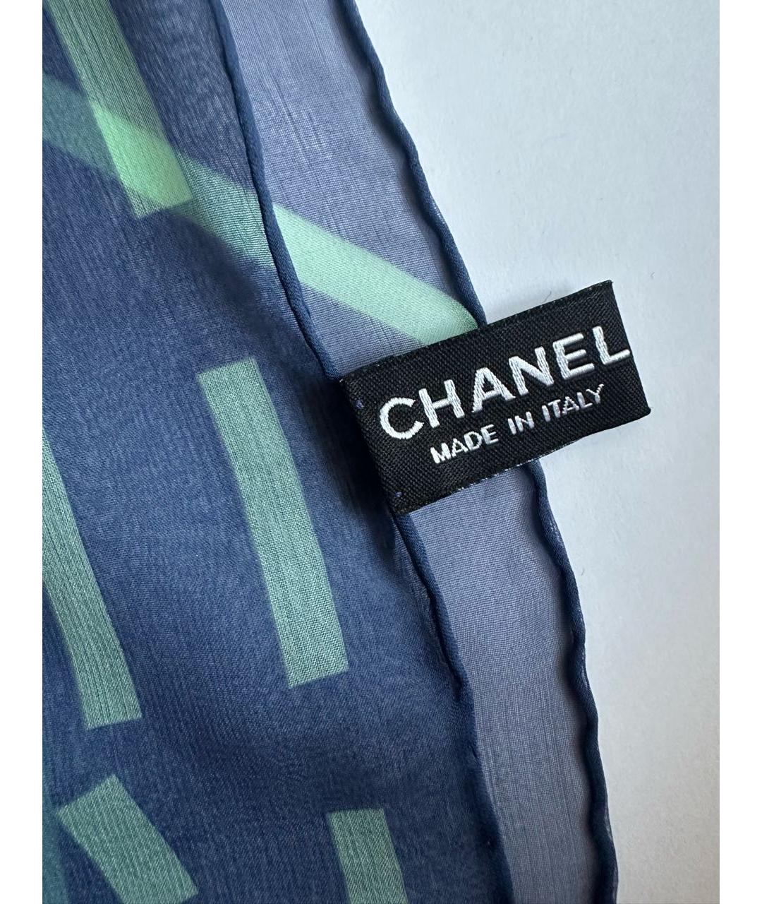 CHANEL Синий шелковый платок, фото 3