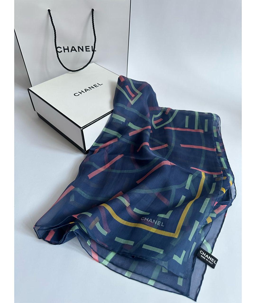 CHANEL Синий шелковый платок, фото 2