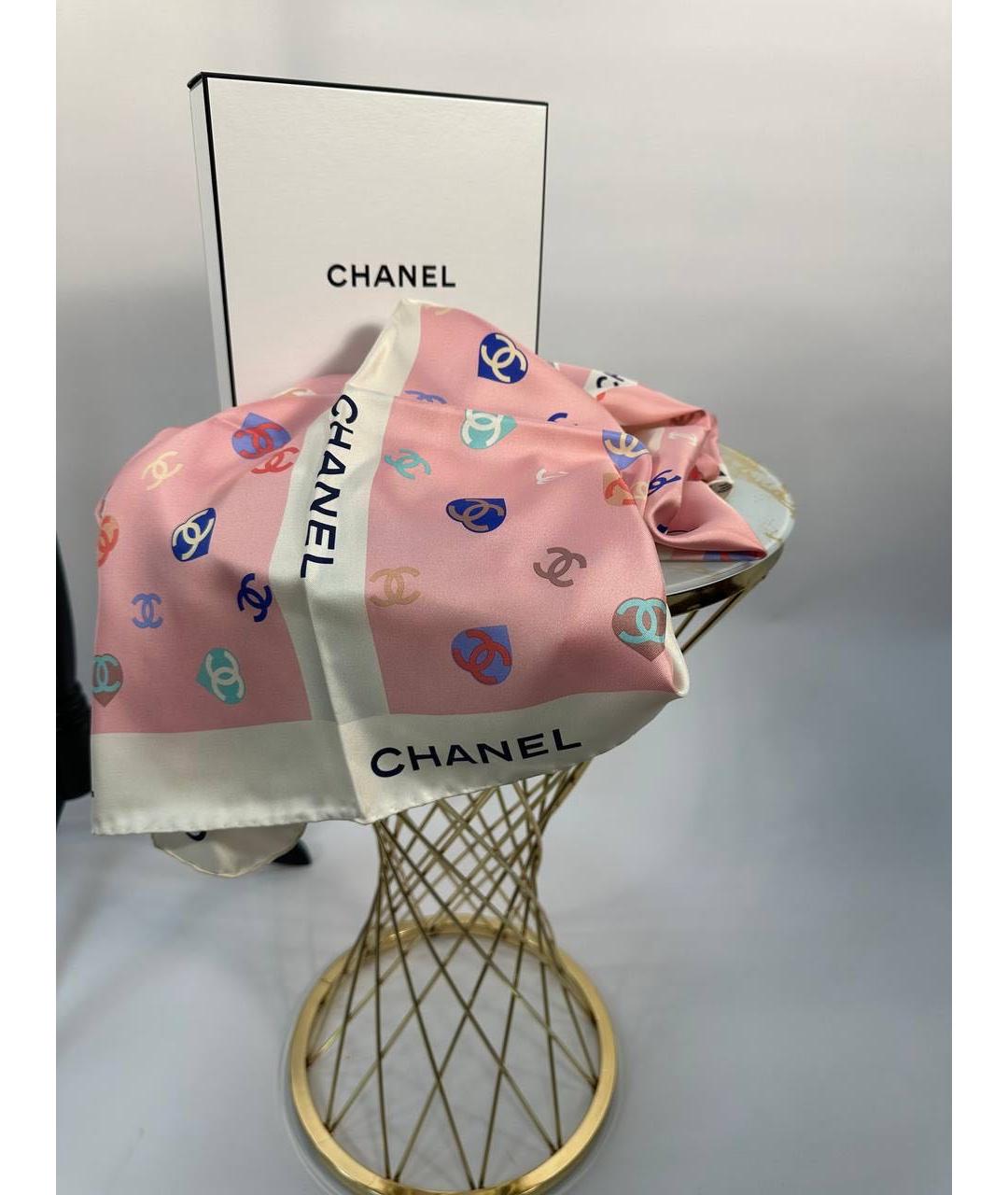 CHANEL Розовый шелковый платок, фото 4