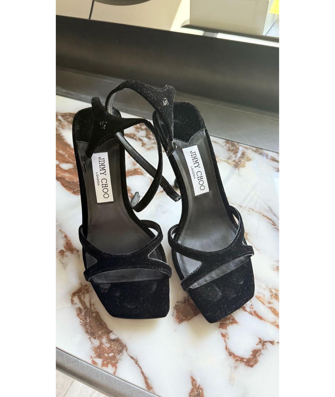 JIMMY CHOO Черные бархатные босоножки, фото 3