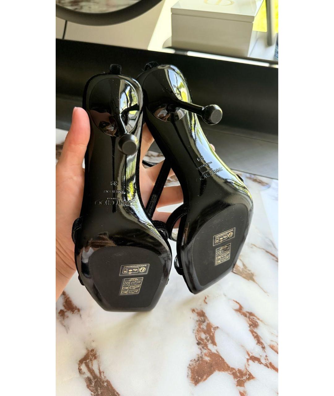 JIMMY CHOO Черные бархатные босоножки, фото 4