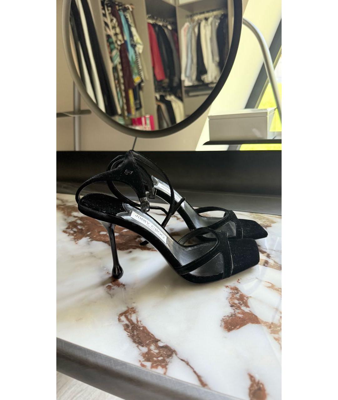 JIMMY CHOO Черные бархатные босоножки, фото 8
