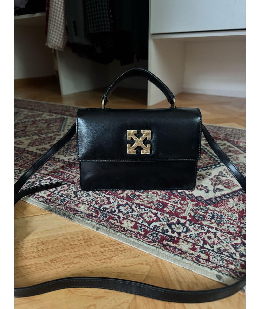 OFF-WHITE Черная кожаная сумка через плечо, фото 8
