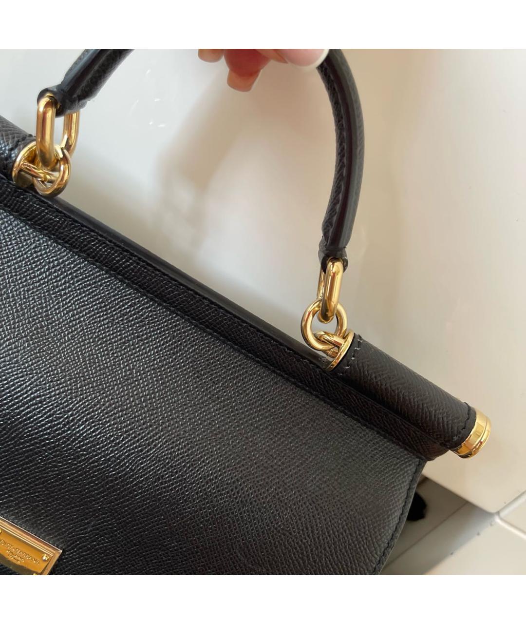DOLCE&GABBANA Черная кожаная сумка с короткими ручками, фото 7