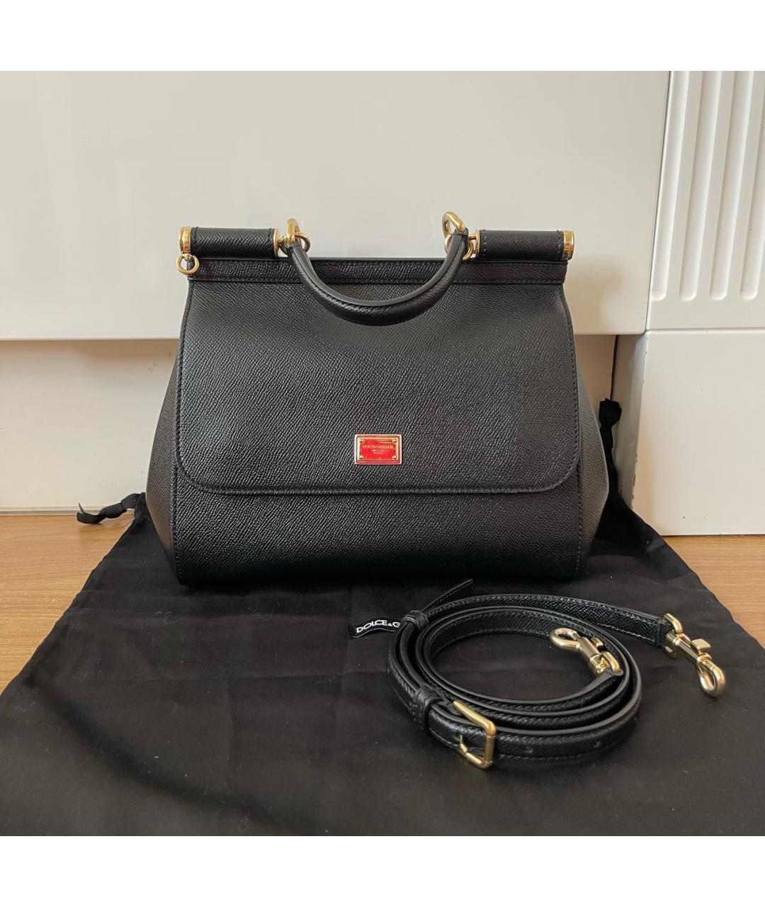 DOLCE&GABBANA Черная кожаная сумка с короткими ручками, фото 9
