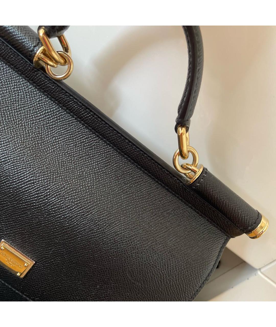 DOLCE&GABBANA Черная кожаная сумка с короткими ручками, фото 6