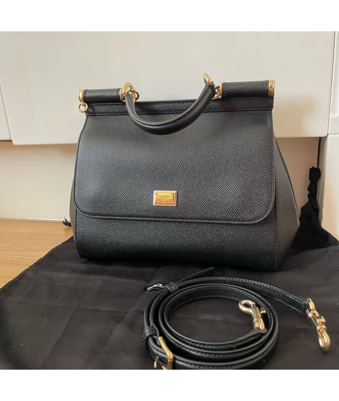 DOLCE&GABBANA Черная кожаная сумка с короткими ручками, фото 3