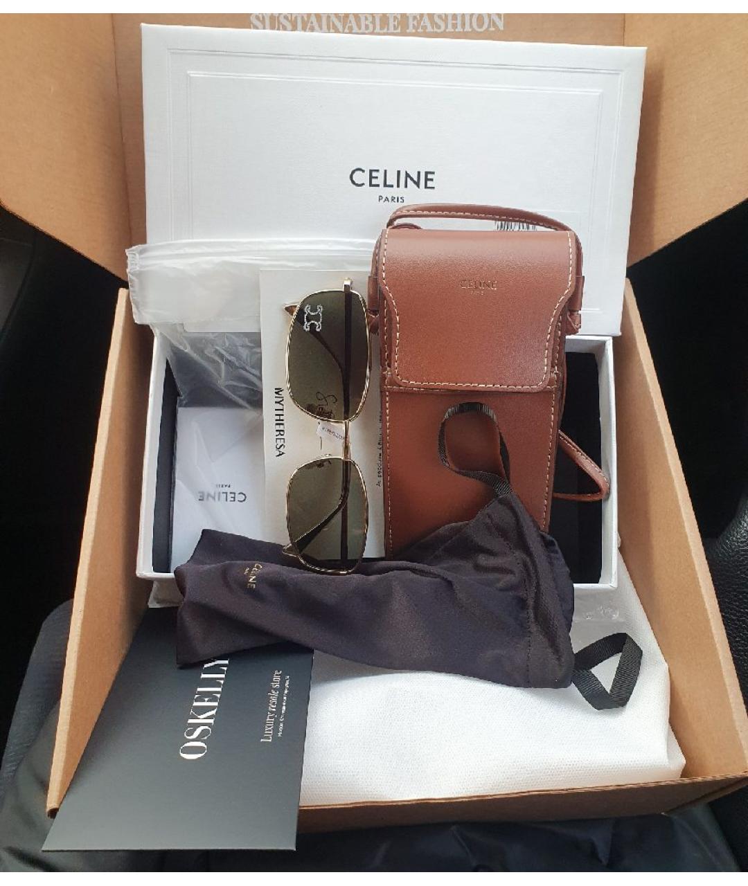 CELINE Коричневые металлические солнцезащитные очки, фото 5