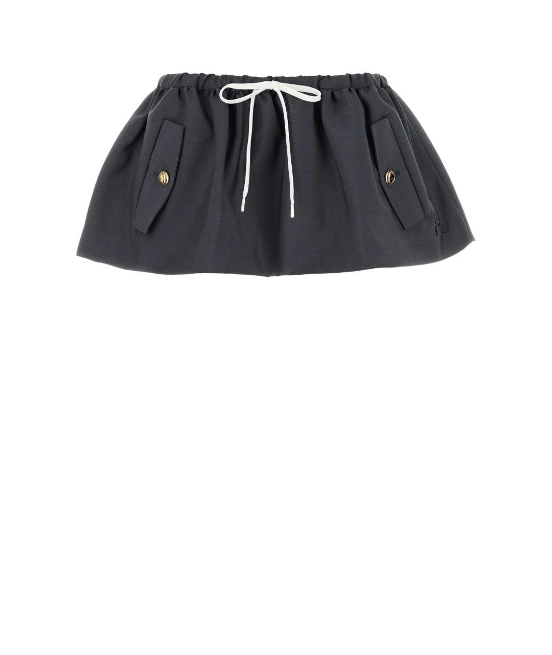 MIU MIU Серая шерстяная юбка мини, фото 1