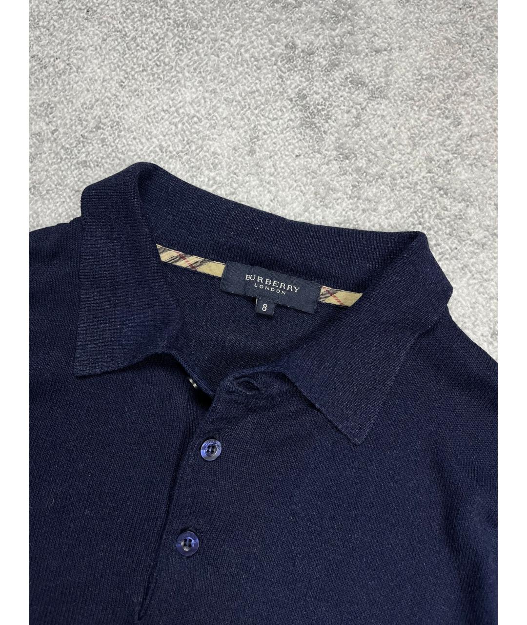 BURBERRY Темно-синее хлопковое поло с коротким рукавом, фото 2
