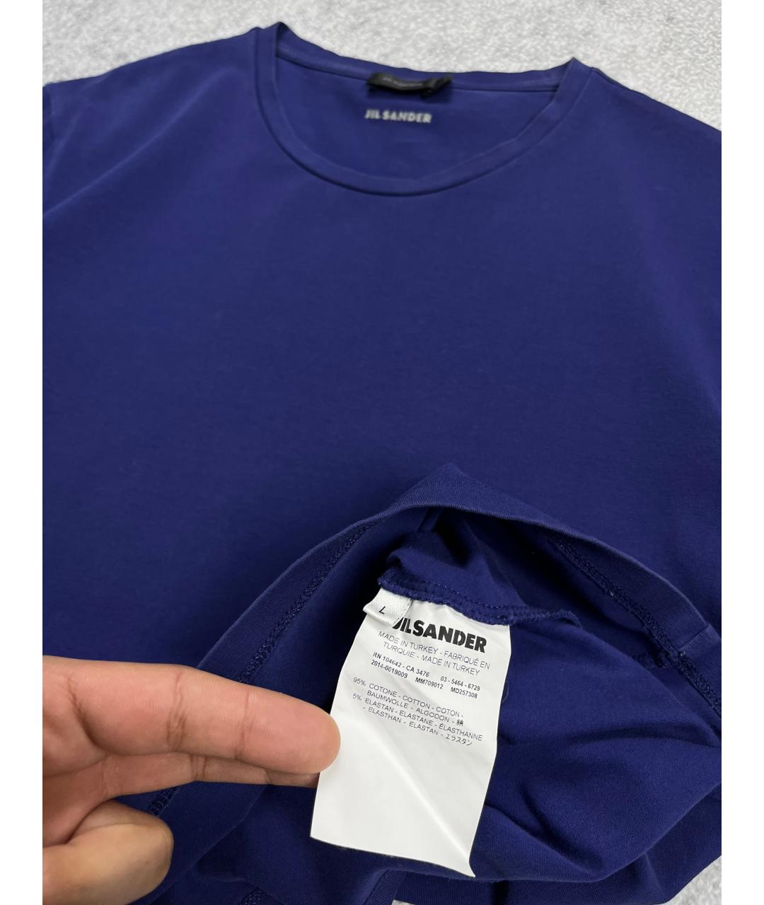 JIL SANDER Синяя хлопковая футболка, фото 4