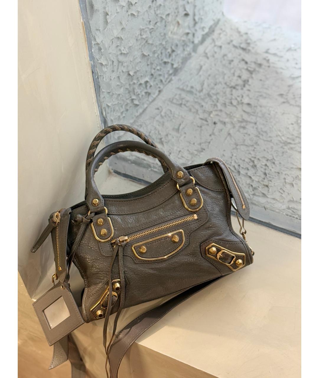 BALENCIAGA Серая кожаная сумка с короткими ручками, фото 8