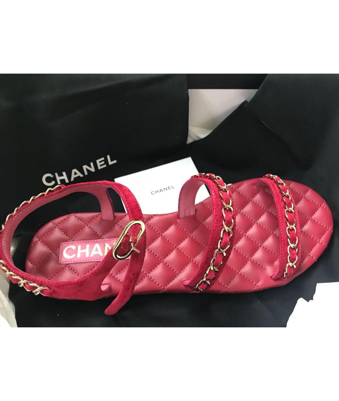 CHANEL Красные кожаные сандалии, фото 3