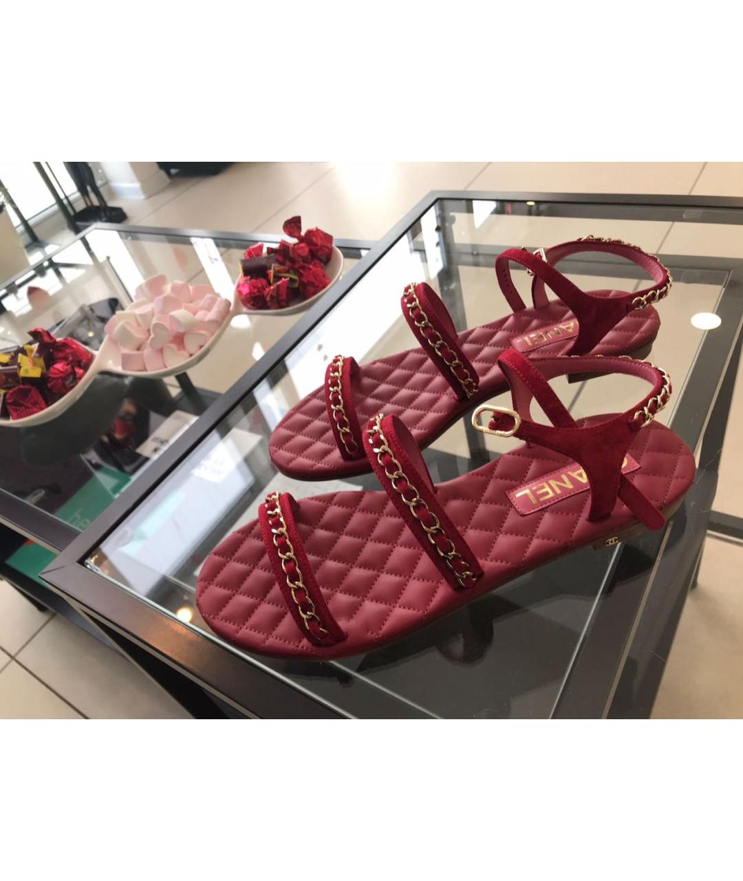 CHANEL Красные кожаные сандалии, фото 9