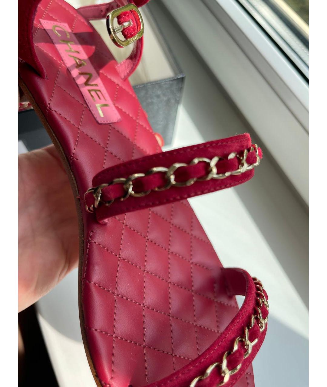 CHANEL Красные кожаные сандалии, фото 5
