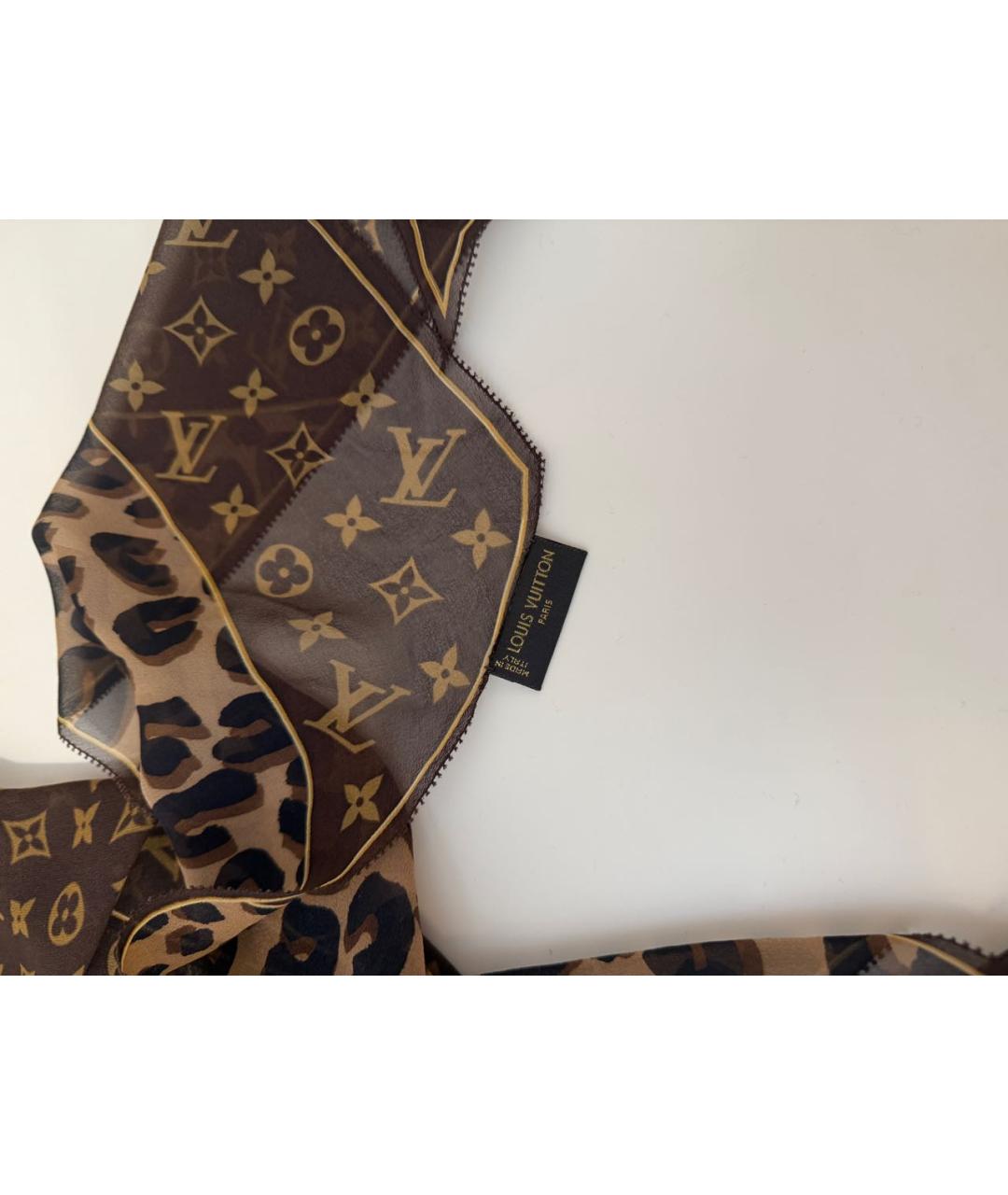 LOUIS VUITTON Коричневый шелковый платок, фото 2