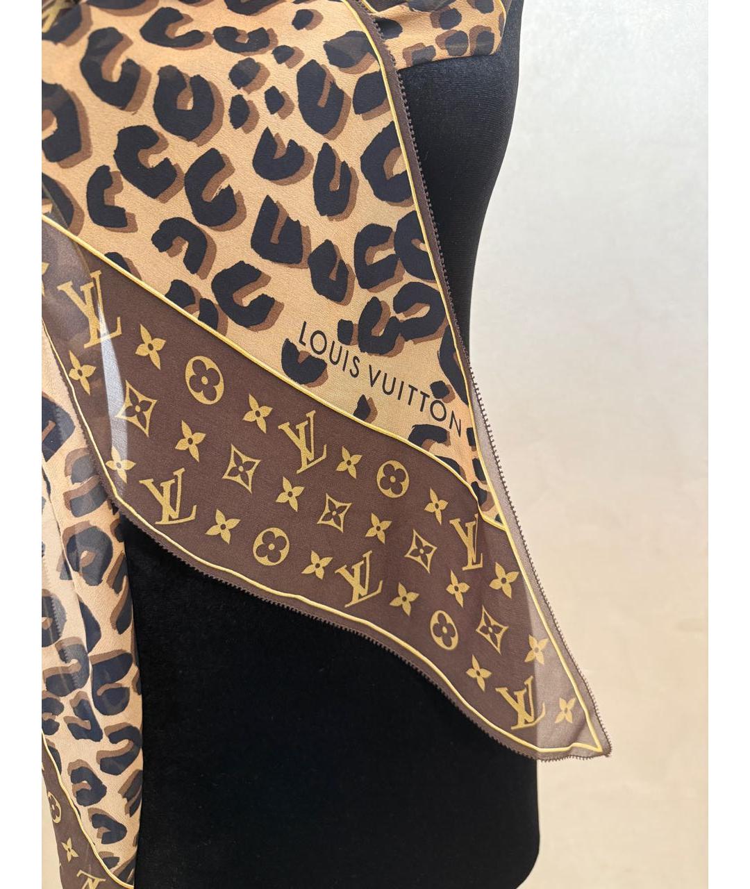 LOUIS VUITTON Коричневый шелковый платок, фото 6