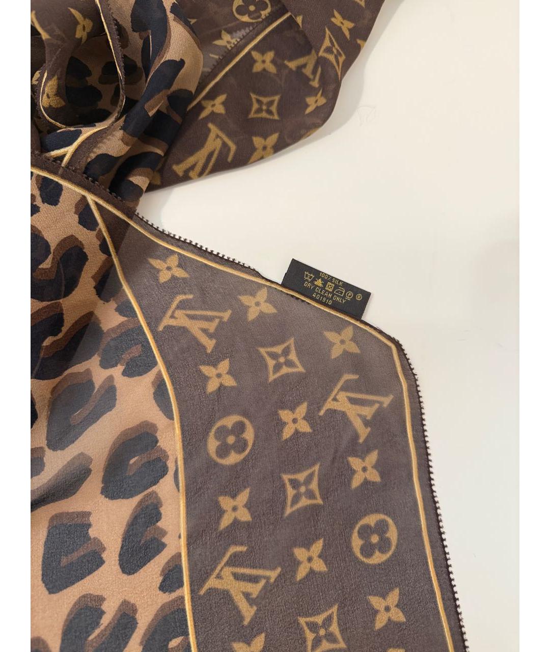 LOUIS VUITTON Коричневый шелковый платок, фото 3
