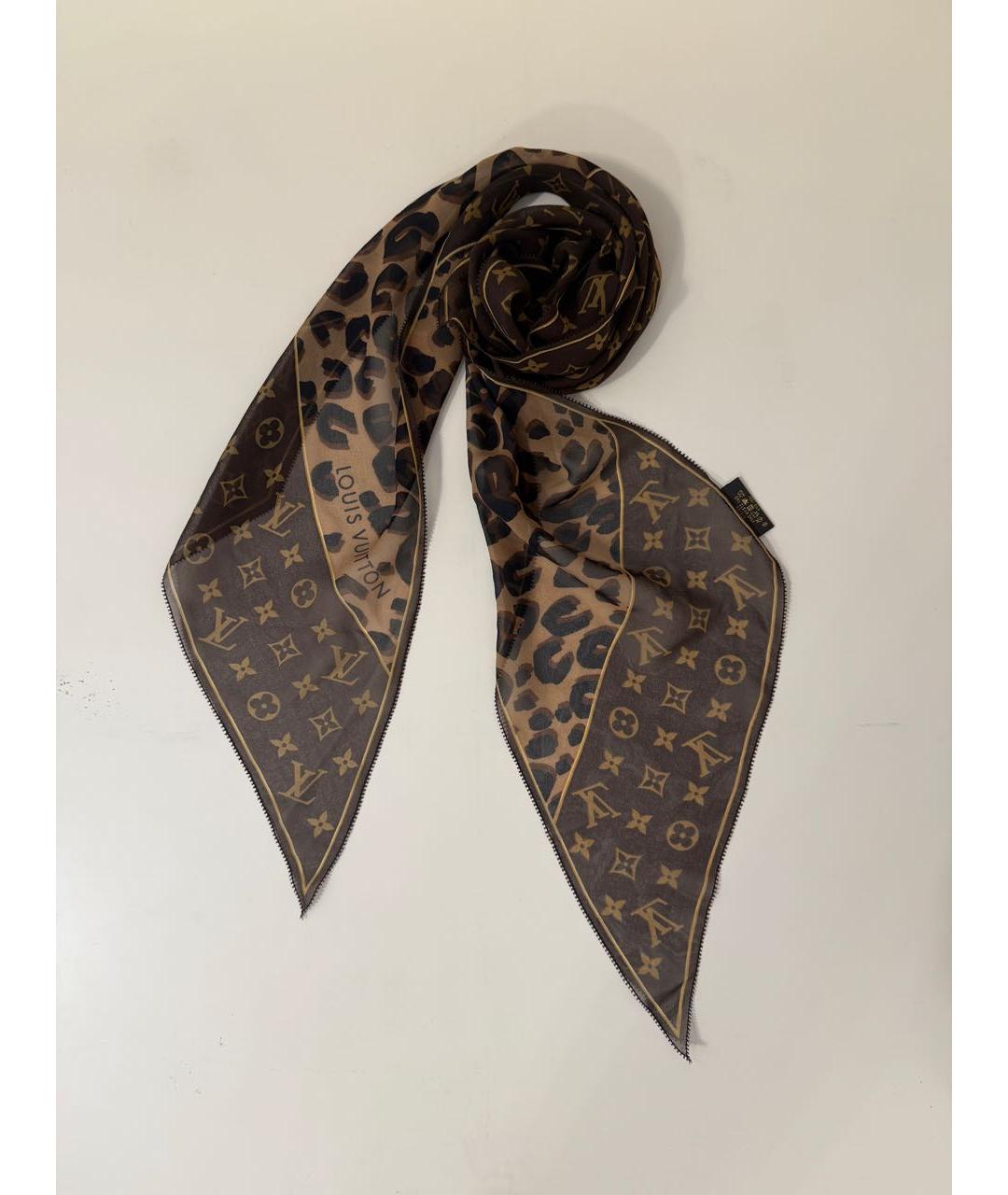 LOUIS VUITTON Коричневый шелковый платок, фото 7