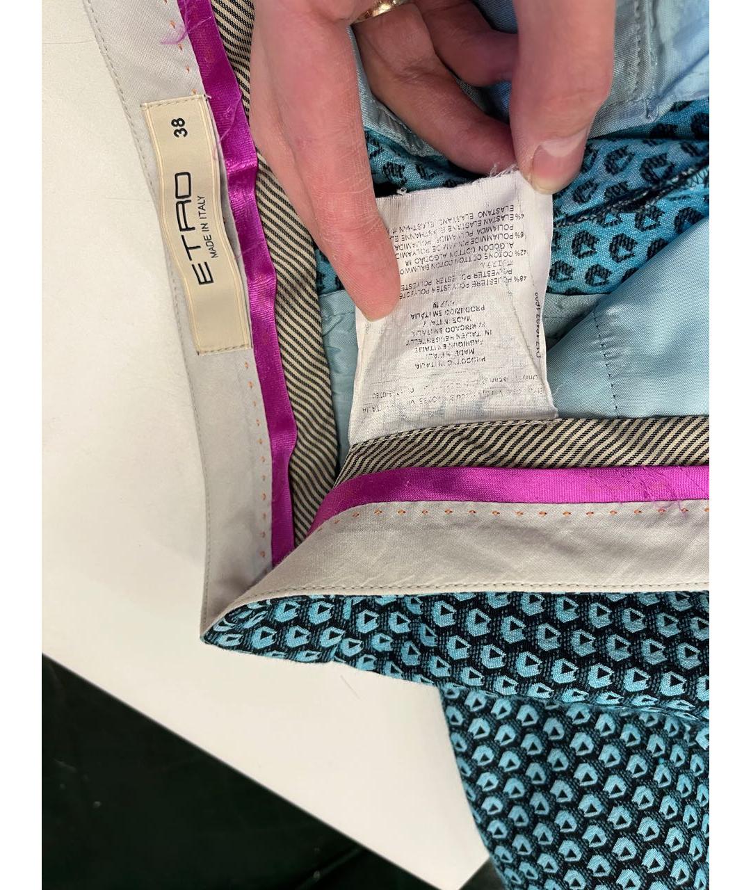 ETRO Бирюзовые хлопковые брюки узкие, фото 5