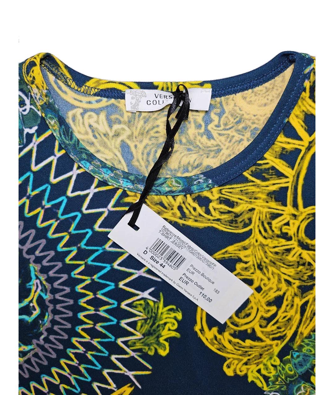 VERSACE COLLECTION Синяя полиэстеровая футболка, фото 4
