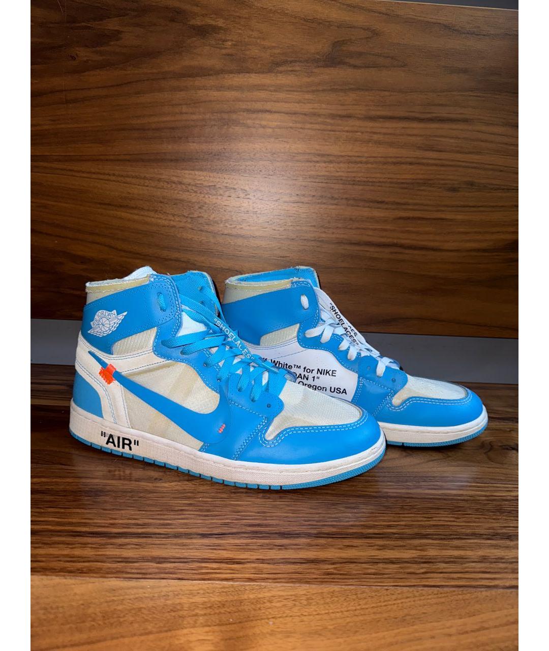NIKE X OFF-WHITE Голубые кожаные высокие кроссовки / кеды, фото 3