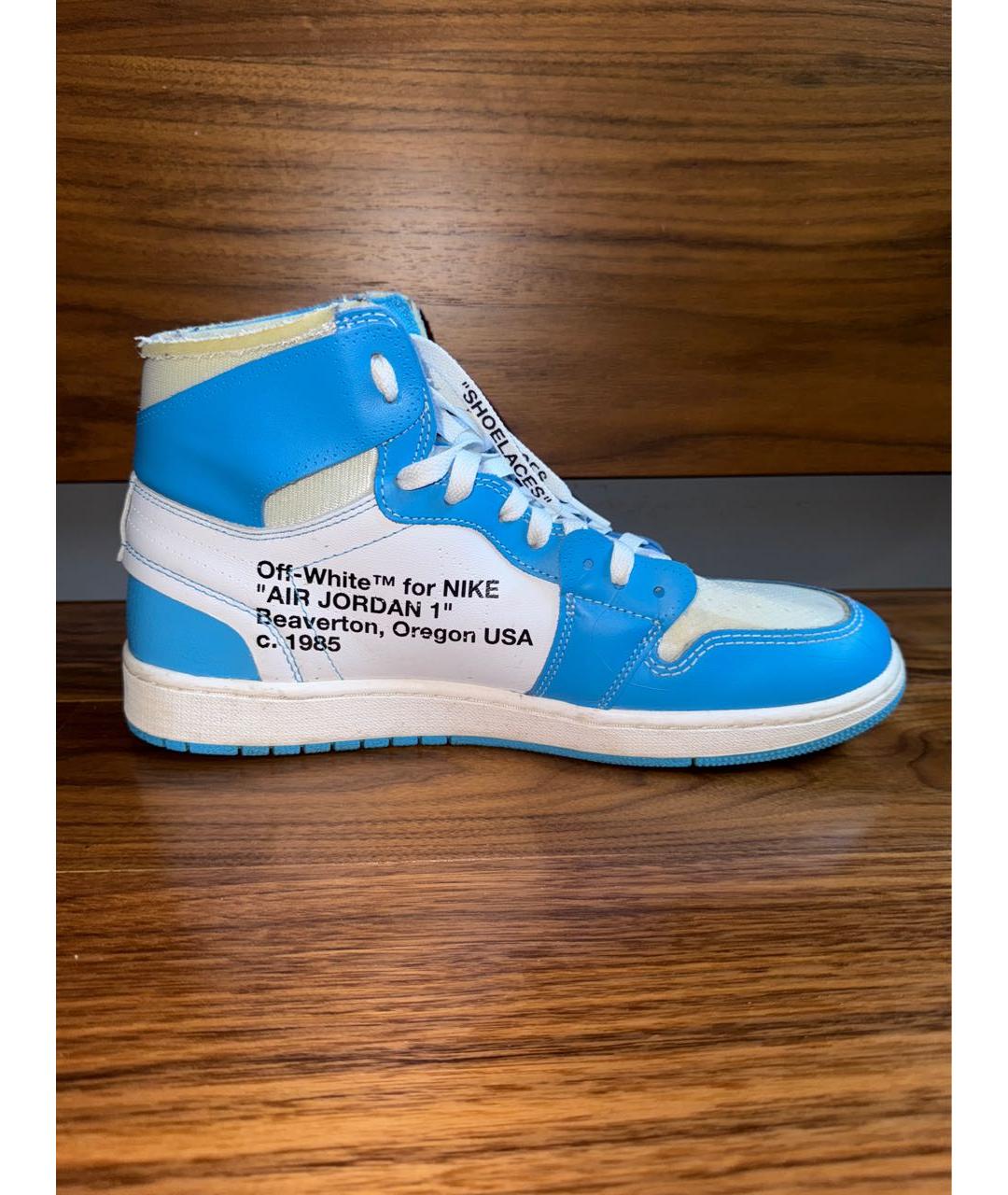 NIKE X OFF-WHITE Голубые кожаные высокие кроссовки / кеды, фото 2