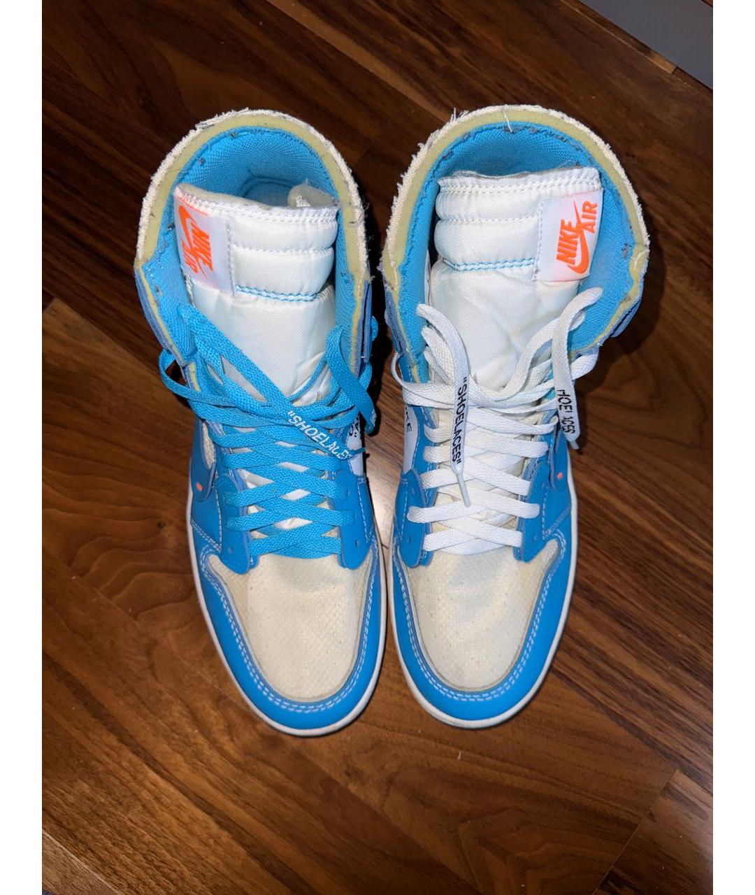 NIKE X OFF-WHITE Голубые кожаные высокие кроссовки / кеды, фото 4