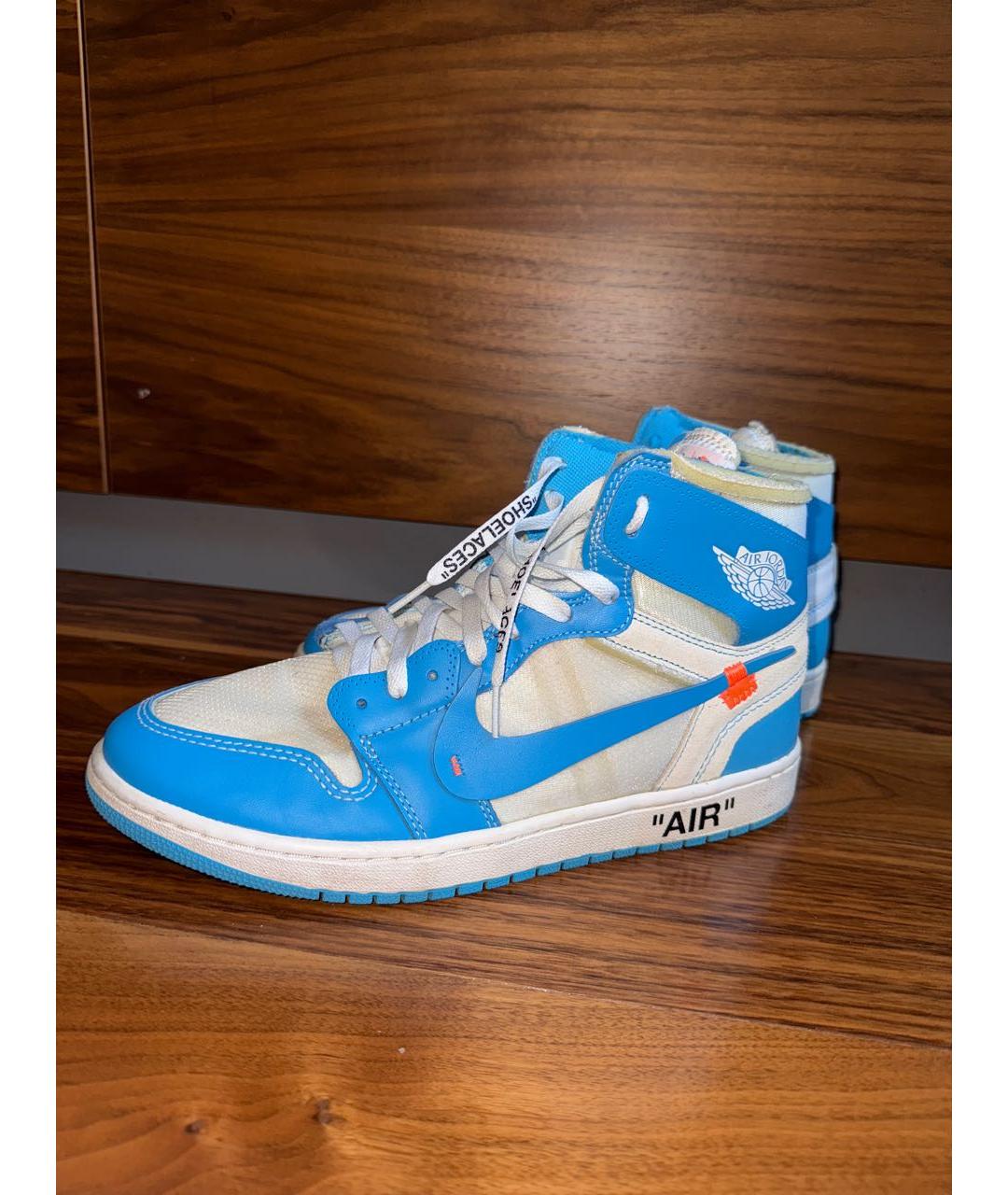 NIKE X OFF-WHITE Голубые кожаные высокие кроссовки / кеды, фото 6