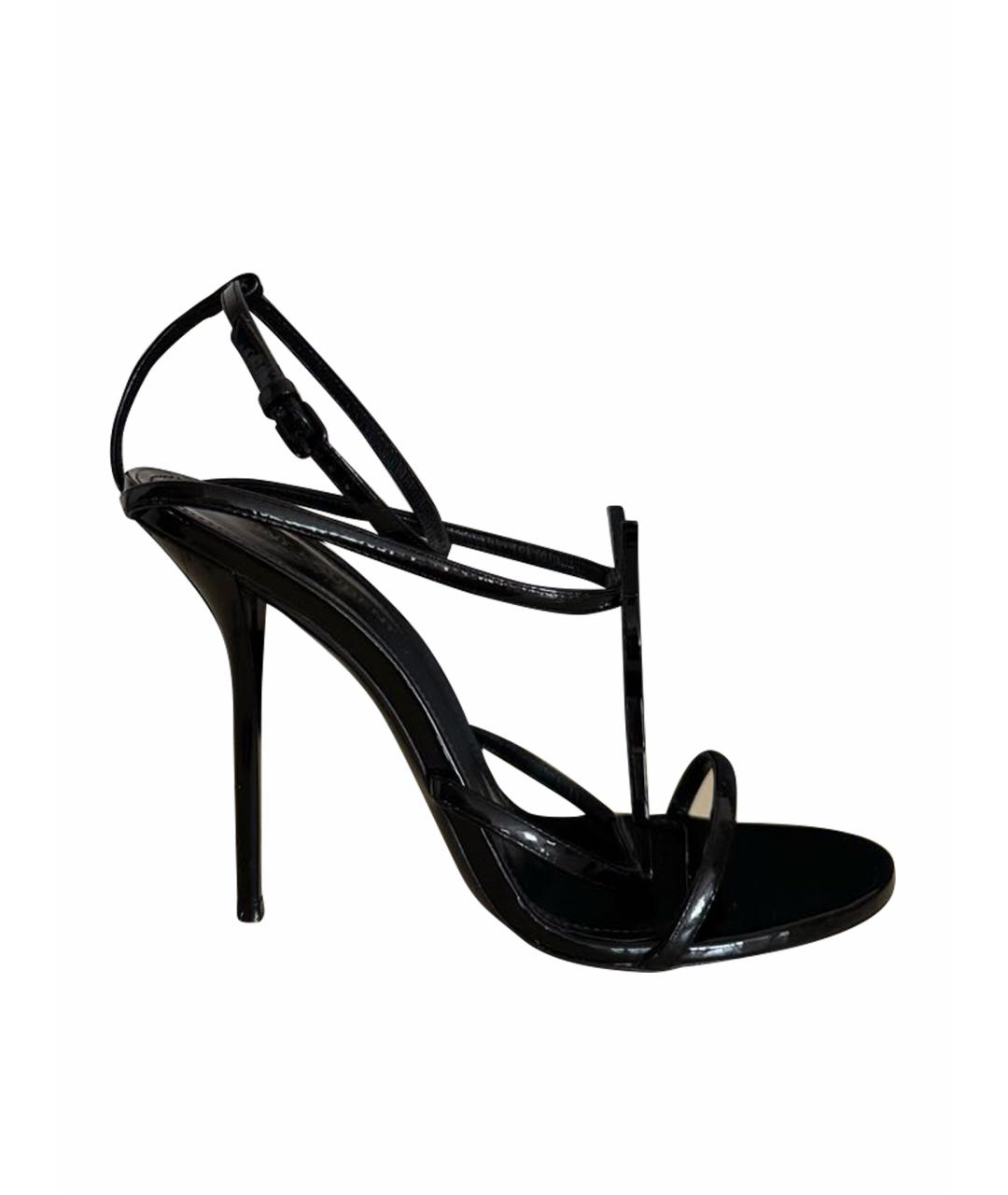 SAINT LAURENT Черные босоножки из лакированной кожи, фото 1