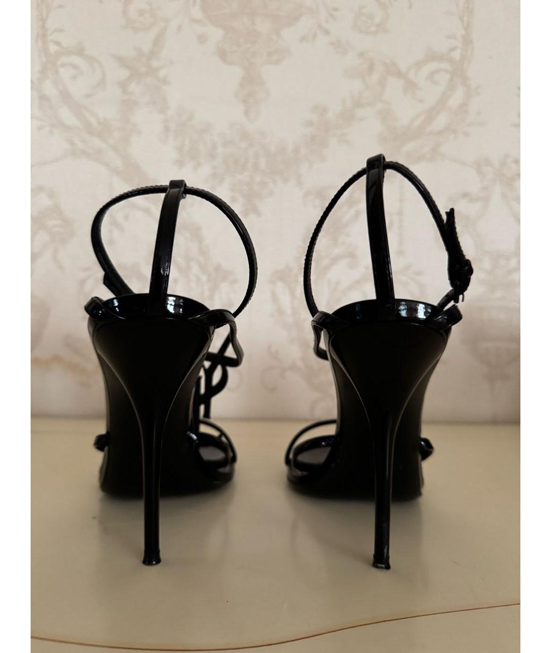 SAINT LAURENT Черные босоножки из лакированной кожи, фото 4