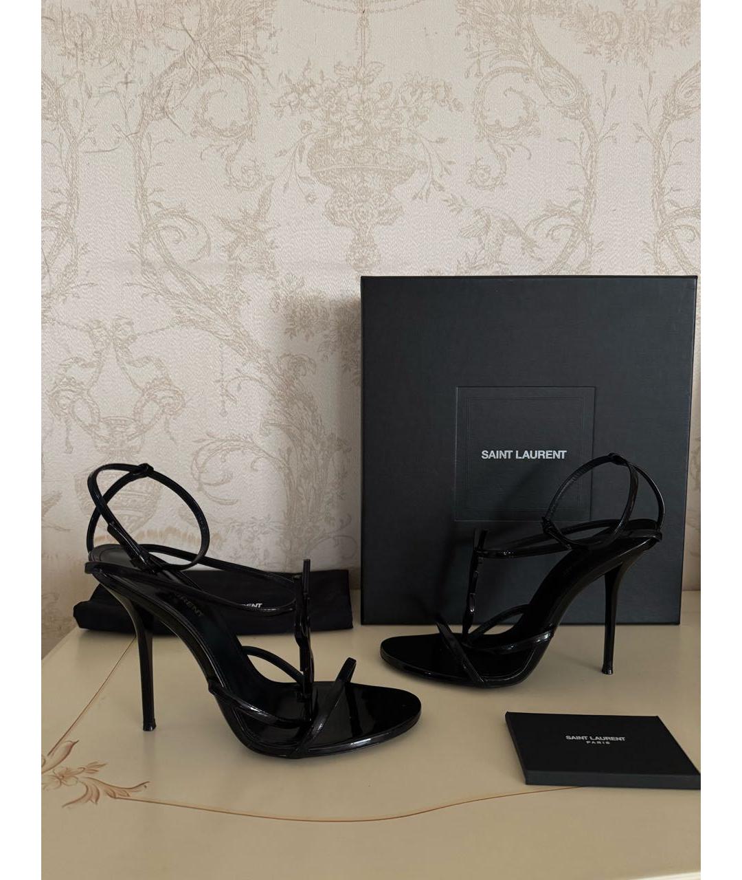 SAINT LAURENT Черные босоножки из лакированной кожи, фото 5