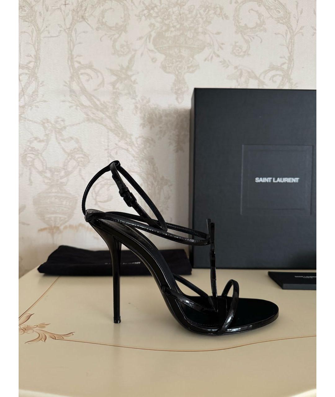 SAINT LAURENT Черные босоножки из лакированной кожи, фото 9