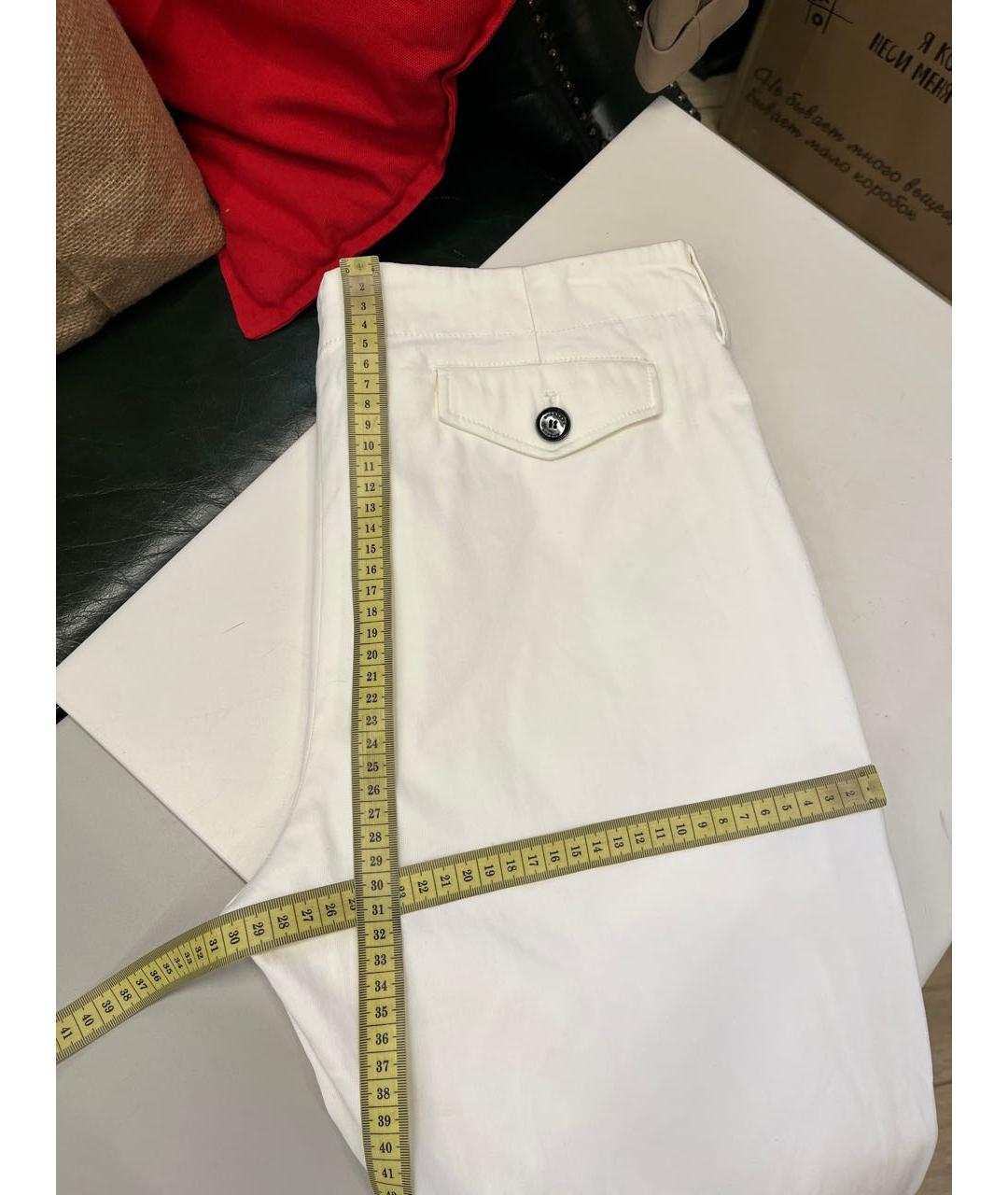 BURBERRY Белые хлопко-эластановые прямые брюки, фото 3