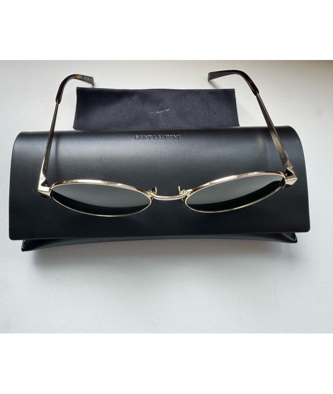 SAINT LAURENT Золотые металлические солнцезащитные очки, фото 7