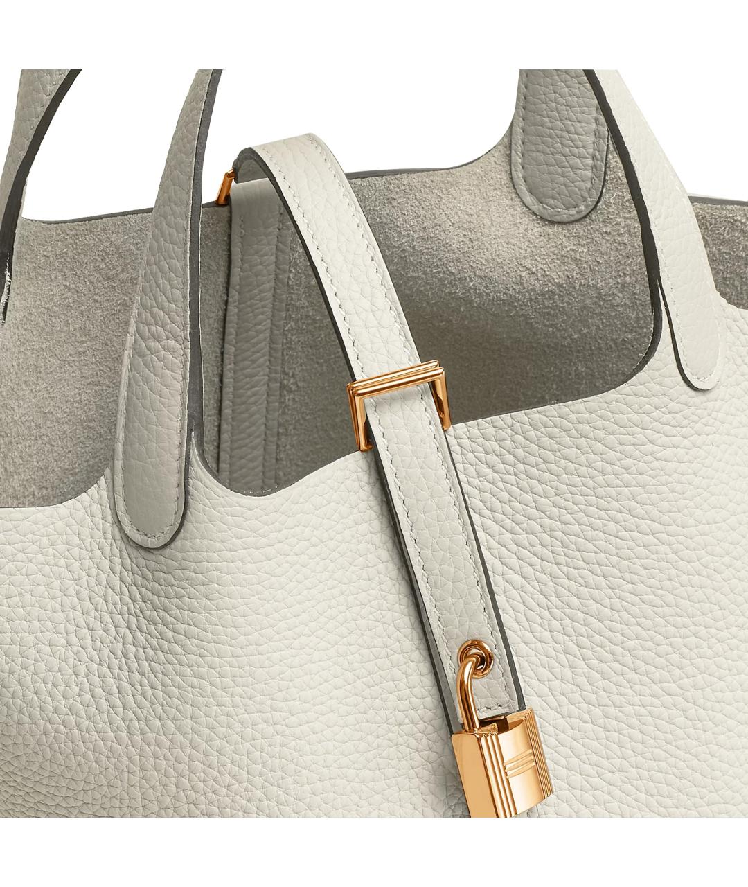 HERMES Белая кожаная сумка с короткими ручками, фото 4