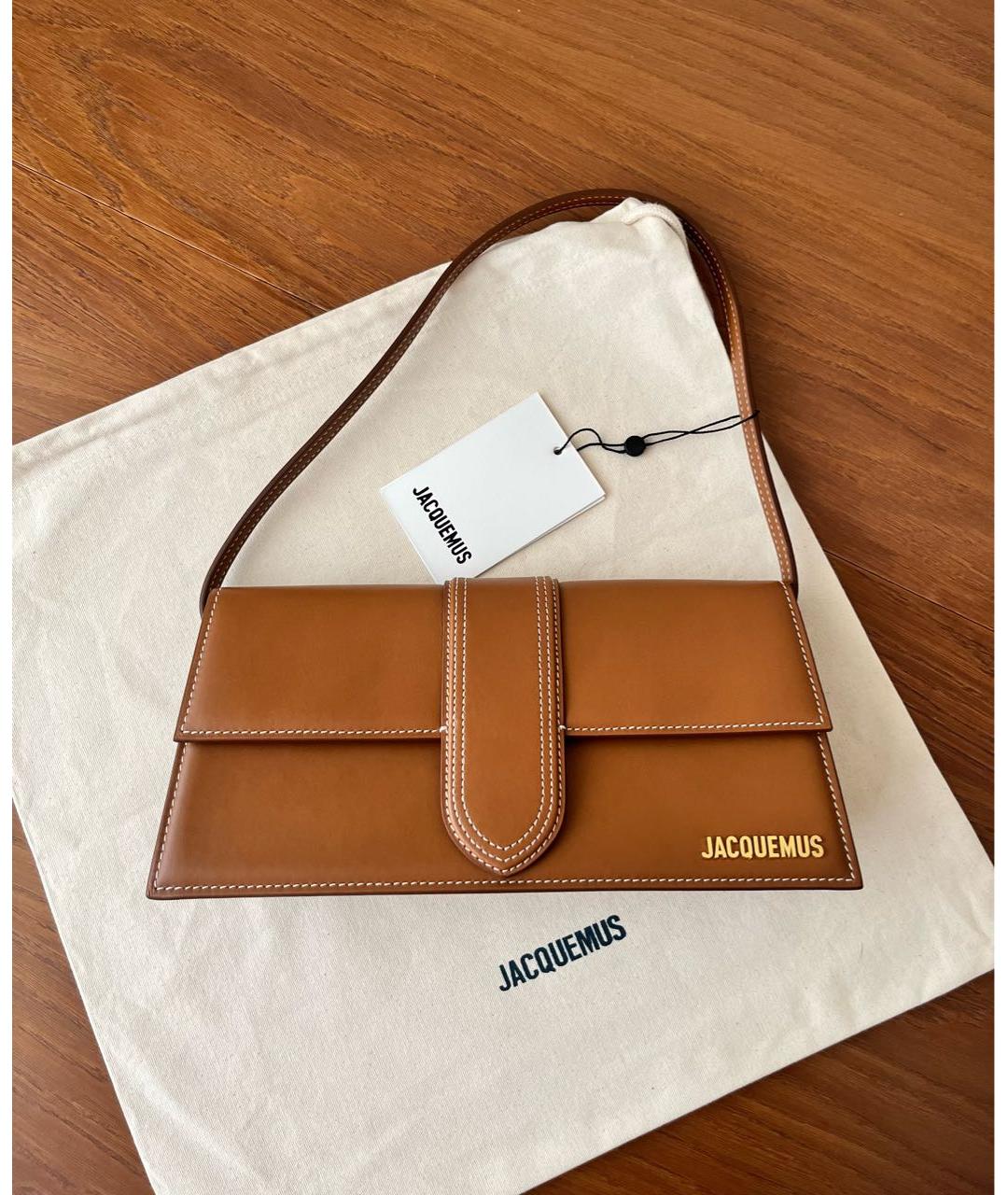 JACQUEMUS Коричневая кожаная сумка с короткими ручками, фото 2